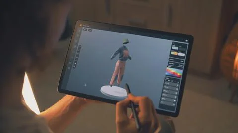 3D designer creating clothes in design app Foto stock