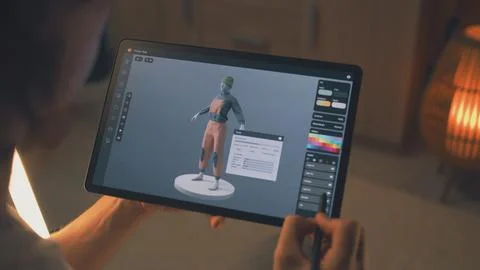 3D designer creating clothes in design app Foto stock