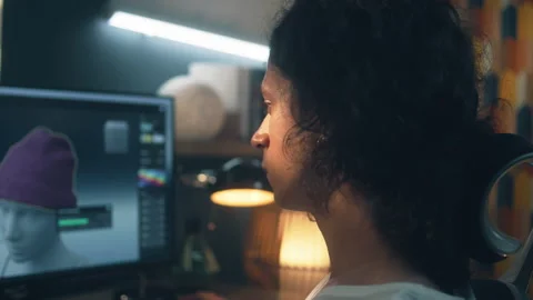 3D designer creating clothes on pc Stock Footage 211795003