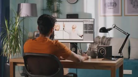 3D designer creating videogame character 스톡 사진