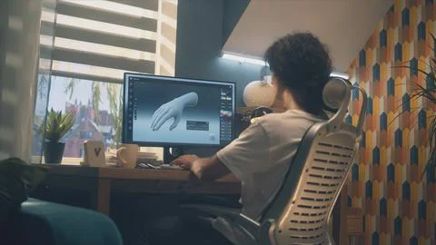 3D designer making model of human hand Foto stock