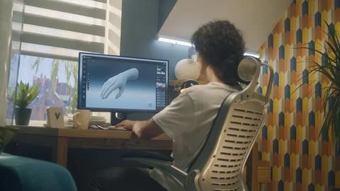3D designer making model of human hand Stockfoto's