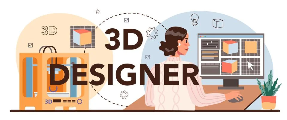 3D designer typographic header. Digital drawing with electronic Illustrazione stock