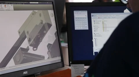 3d designer working on a 3d cad project in computer, slider shot Stockbeeldmateriaal 64119640