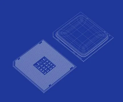3D designs of computer processors 3D wire-frame models of computer process... Stock Photos