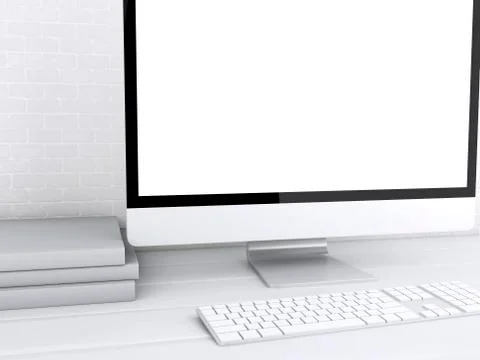 3d desktop with computer. Mock up Ilustración de archivo