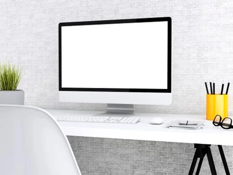3d desktop with computer. Mock up イラスト素材