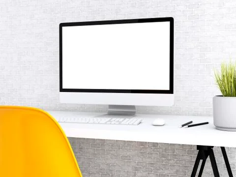 3d desktop with computer. Mock up Illustrazione stock
