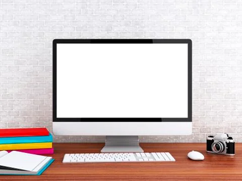 3d desktop with computer. Mock up Ilustración de archivo