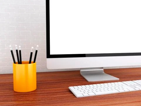 3d desktop with computer. Mock up Illustrazione stock