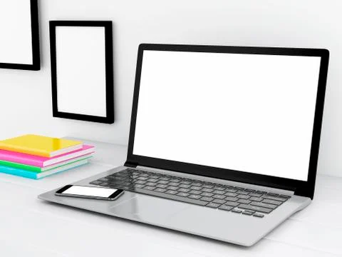 3d desktop with computer. Mock up Illustrazione stock