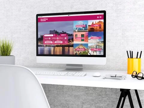 3d desktop with computer. Mock up イラスト素材