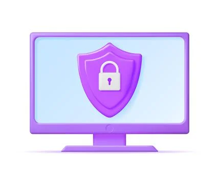 3D Desktop Computer with Shield Lock on the Screen Illustrazione stock
