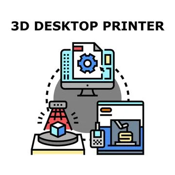 3d desktop printer connecting computer with manufacturing machine Stockillustratie