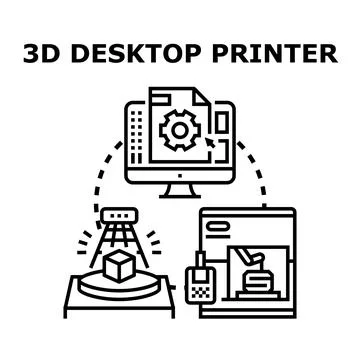 3d desktop printer connecting computer with manufacturing machine 库存插图