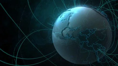 3d detailed render of Earth globe. Technology theme. Complex globe form with  Illustrazione stock