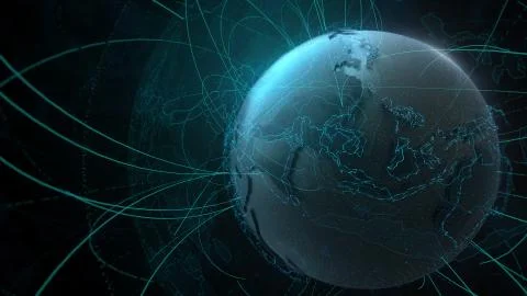 3d detailed render of Earth globe. Technology theme. Complex globe form with  Illustrazione stock