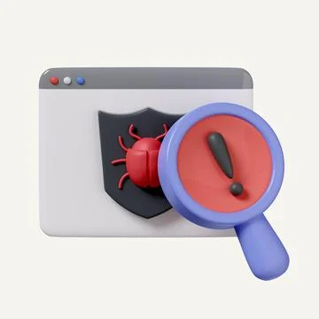 3d detection bugs and viruses. Hacker attack and web security. icon isolated on Stock Photos