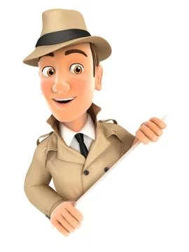 3d detective behind diagonal wall Stock Illustration