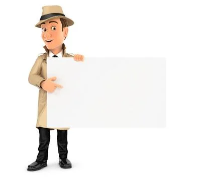 3d detective pointing empty board Stock Illustration