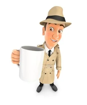 3d detective standing with cup Stock Illustration