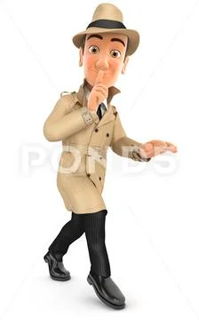 3d detective walking on tiptoe Stock Illustration