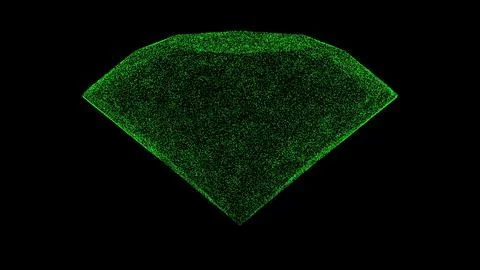 3D diamond on black bg. Object dissolved green flickering particles. Busine.. Illustrazione stock