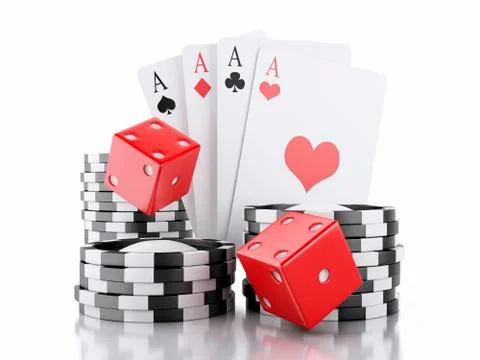 3d dice, cards and chips. Casino concept. Isolated white background Stockillustratie