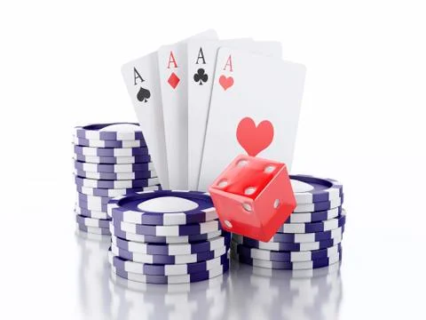 3d dice, cards and chips. Casino concept. Isolated white background Stockillustratie