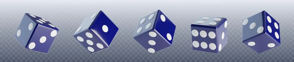 3d dice collection in blue with white dots Stock Illustration