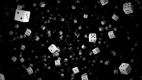 3D dice randomly floating through a deep black space Stock Footage 342523717