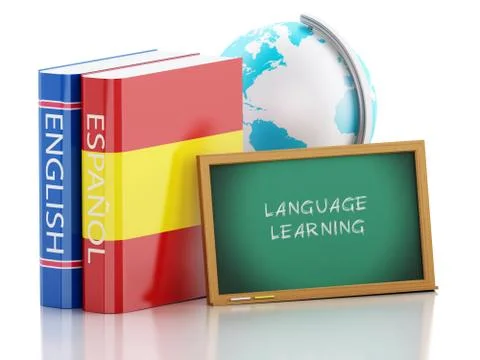 3d Dictionaries and Blackboard. Language learning Stock Illustration