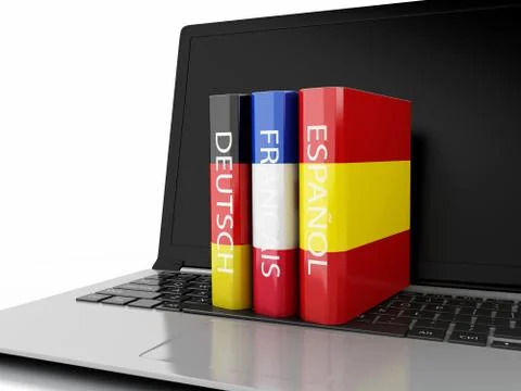 3d Dictionaries on computer keyboard. E-learning Stock Illustration
