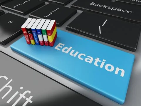 3d Dictionaries on computer keyboard. E-learning Stock Illustration