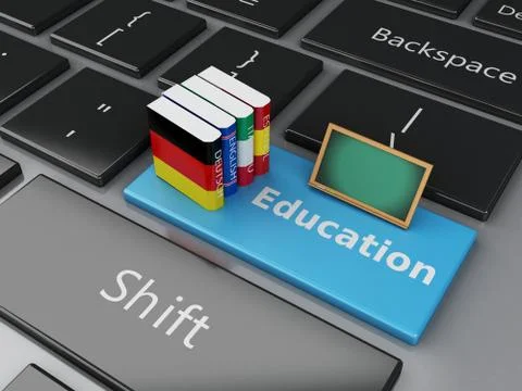 3d Dictionaries on computer keyboard. E-learning Stock Illustration