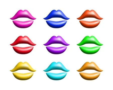 3d different colors abstract lips set vector illustration design. Stock Illustration