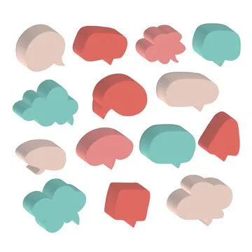 3d different colors speech bubbles set, social media chat message icon Stock Illustration
