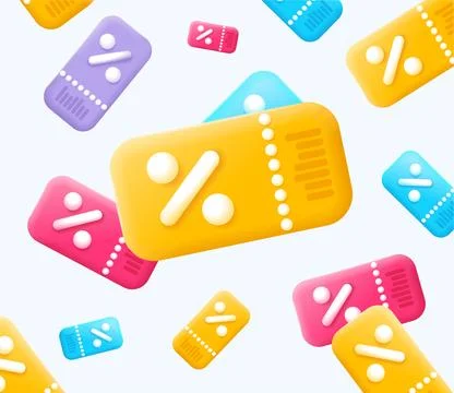 3d Different Cupons Seamless Pattern Background Plasticine Cartoon Style. Vector Stock Illustration