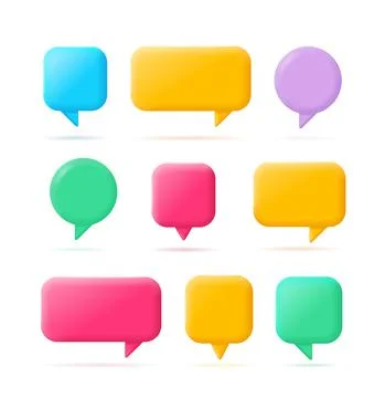 3d Different Speech Bubble Empty Template Mockup Set Cartoon Style. Vector Illustrazione stock