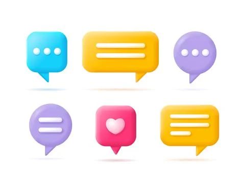 3d Different Speech Bubble Set Cartoon Style. Vector Stock Illustration