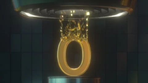 3D Digit 0 made with Gold Foil is Destroyed by Turbine Stock Footage 252638511