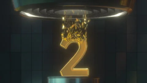 3D Digit 2 made with Gold Foil is Destroyed by Turbine Stock Footage 252638813