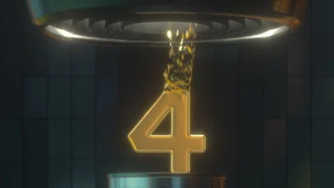 3D Digit 4 made with Gold Foil is Destroyed by Turbine Stock Footage 252639091