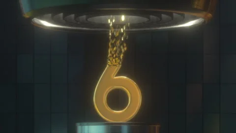 3D Digit 6 made with Gold Foil is Destroyed by Turbine Stock Footage 252639453