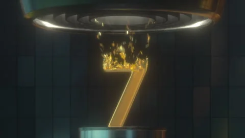 3D Digit 7 made with Gold Foil is Destroyed by Turbine Stock Footage 252639617