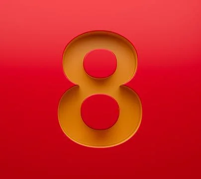 3d digit 8 or eight bevel gold number on red background Stock Illustration
