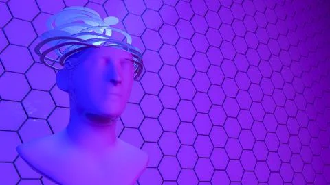 3d digital abstract human face on a dark background. Futuristic face cut into Stock Illustration