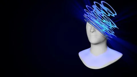 3d digital abstract human face on a dark background. Futuristic face cut into Stock Illustration