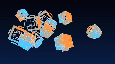 3D digital animation displaying interconnected cubical structures 動画素材 338388095