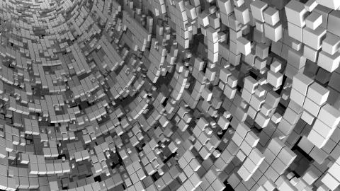 3d digital background with circular surface broken into square fragments. Dig Stock Illustration